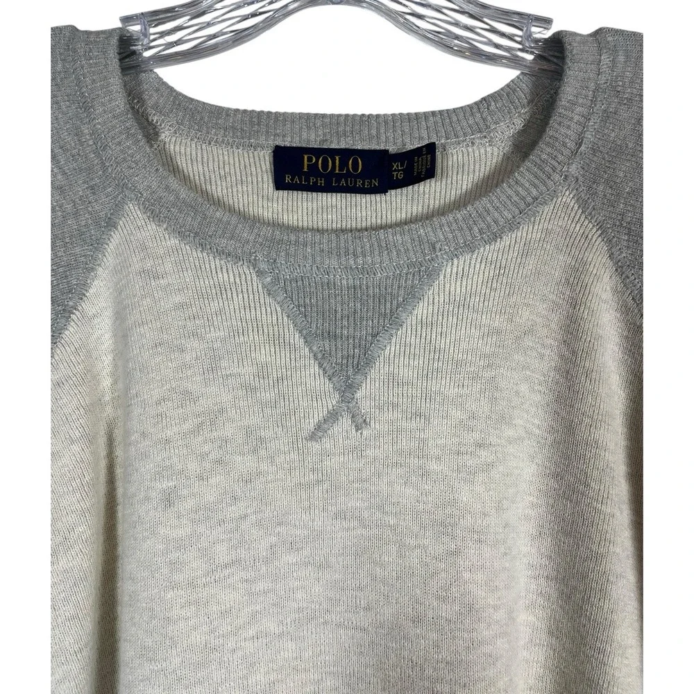 VTG POLO RALPH LAUREN Sz XL Men's Sweater Raglan Gray Beige Crew Neck Sweatshirt